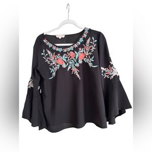Solitaire Black Blouse with Floral Embroidery
